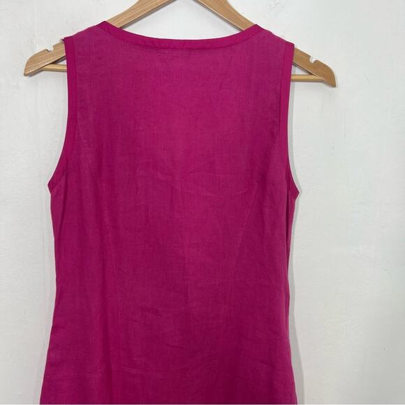J. Peterman Bright Pink Fuchsia Linen Silk Pleated Dress Size 6 - Picture 11 of 14